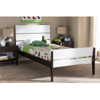 Baxton Studio HT1703-White/Espresso Brown-Twin Nereida Modern Classic Mission Style White and Dark Brown-Finished Wood Twin Platform Bed